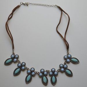 Multi blue stone necklace with suede chain
